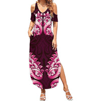 New Zealand Ta Moko Summer Maxi Dress Aotearoa Maori Chest Tattoo Pink