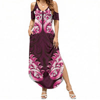 New Zealand Ta Moko Summer Maxi Dress Aotearoa Maori Chest Tattoo Pink LT14 Women Pink - Polynesian Pride