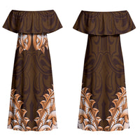 New Zealand Ta Moko Couples Matching Off Shoulder Maxi Dress and Hawaiian Shirt Aotearoa Maori Chest Tattoo Orange