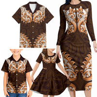 New Zealand Ta Moko Family Matching Long Sleeve Bodycon Dress and Hawaiian Shirt Aotearoa Maori Chest Tattoo Orange LT14 - Polynesian Pride