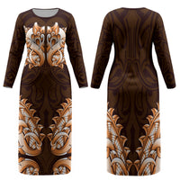 New Zealand Ta Moko Family Matching Long Sleeve Bodycon Dress and Hawaiian Shirt Aotearoa Maori Chest Tattoo Orange LT14 Mom's Dress Orange - Polynesian Pride