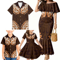 New Zealand Ta Moko Family Matching Mermaid Dress and Hawaiian Shirt Aotearoa Maori Chest Tattoo Orange