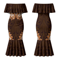 New Zealand Ta Moko Family Matching Mermaid Dress and Hawaiian Shirt Aotearoa Maori Chest Tattoo Orange LT14 Mom's Dress Orange - Polynesian Pride
