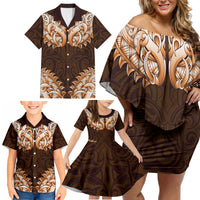 New Zealand Ta Moko Family Matching Off Shoulder Short Dress and Hawaiian Shirt Aotearoa Maori Chest Tattoo Orange LT14 - Polynesian Pride