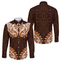 New Zealand Ta Moko Family Matching Off Shoulder Short Dress and Hawaiian Shirt Aotearoa Maori Chest Tattoo Orange LT14 Dad's Shirt - Long Sleeve Orange - Polynesian Pride