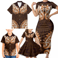 New Zealand Ta Moko Family Matching Short Sleeve Bodycon Dress and Hawaiian Shirt Aotearoa Maori Chest Tattoo Orange LT14 - Polynesian Pride