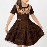 New Zealand Ta Moko Kid Short Sleeve Dress Aotearoa Maori Chest Tattoo Orange LT14 KID Orange - Polynesian Pride