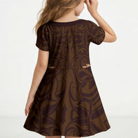 New Zealand Ta Moko Kid Short Sleeve Dress Aotearoa Maori Chest Tattoo Orange LT14 - Polynesian Pride