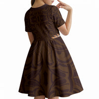 New Zealand Ta Moko Kid Short Sleeve Dress Aotearoa Maori Chest Tattoo Orange LT14 - Polynesian Pride