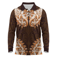 New Zealand Ta Moko Long Sleeve Polo Shirt Aotearoa Maori Chest Tattoo Orange