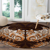 New Zealand Ta Moko Round Carpet Aotearoa Maori Chest Tattoo Orange