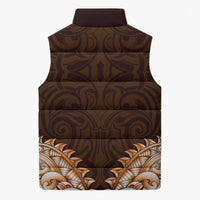 New Zealand Ta Moko Sleeveless Puffer Jacket Aotearoa Maori Chest Tattoo Orange