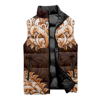 New Zealand Ta Moko Sleeveless Puffer Jacket Aotearoa Maori Chest Tattoo Orange