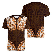 New Zealand Ta Moko Women V-Neck T-Shirt Aotearoa Maori Chest Tattoo Orange