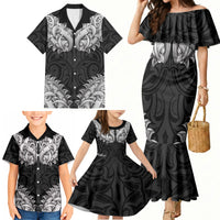 New Zealand Ta Moko Family Matching Mermaid Dress and Hawaiian Shirt Aotearoa Maori Chest Tattoo Black LT14 - Polynesian Pride