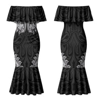 New Zealand Ta Moko Family Matching Mermaid Dress and Hawaiian Shirt Aotearoa Maori Chest Tattoo Black LT14 Mom's Dress Black - Polynesian Pride