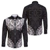 New Zealand Ta Moko Family Matching Mermaid Dress and Hawaiian Shirt Aotearoa Maori Chest Tattoo Black LT14 Dad's Shirt - Long Sleeve Black - Polynesian Pride