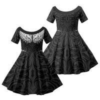 New Zealand Ta Moko Family Matching Mermaid Dress and Hawaiian Shirt Aotearoa Maori Chest Tattoo Black LT14 Daughter's Dress Black - Polynesian Pride