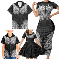 New Zealand Ta Moko Family Matching Short Sleeve Bodycon Dress and Hawaiian Shirt Aotearoa Maori Chest Tattoo Black LT14 - Polynesian Pride