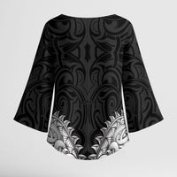 New Zealand Ta Moko Kimono Sleeve Blouse Aotearoa Maori Chest Tattoo Black