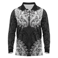 New Zealand Ta Moko Long Sleeve Polo Shirt Aotearoa Maori Chest Tattoo Black