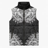 New Zealand Ta Moko Sleeveless Puffer Jacket Aotearoa Maori Chest Tattoo Black