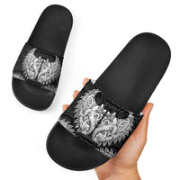 New Zealand Ta Moko Slide Sandals Aotearoa Maori Chest Tattoo Black