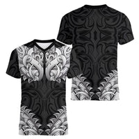New Zealand Ta Moko Women V-Neck T-Shirt Aotearoa Maori Chest Tattoo Black