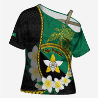 Personalised PNG Enga Provins Cross Shoulder Shirt Papua New Guinea Plumeria Melanesian Pattern - Polynesian Pride