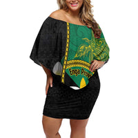 Personalised PNG Enga Provins Family Matching Off Shoulder Short Dress and Hawaiian Shirt Papua New Guinea Plumeria Melanesian Pattern - Polynesian Pride