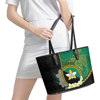 Personalised PNG Enga Provins Leather Tote Bag Papua New Guinea Plumeria Melanesian Pattern LT14 - Polynesian Pride