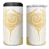 Gold White New Zealand Manta Ray 4 in 1 Can Cooler Tumbler Aotearoa Maori Haehae - Polynesian Pride