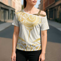 Gold White New Zealand Manta Ray Cross Shoulder Shirt Aotearoa Maori Haehae - Polynesian Pride