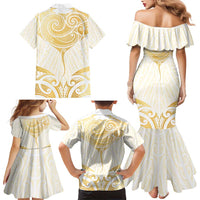 Gold White New Zealand Manta Ray Family Matching Mermaid Dress and Hawaiian Shirt Aotearoa Maori Haehae - Polynesian Pride