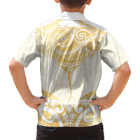 Gold White New Zealand Manta Ray Family Matching Puletasi and Hawaiian Shirt Aotearoa Maori Haehae - Polynesian Pride