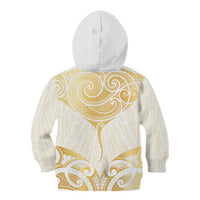 Gold White New Zealand Manta Ray Kid Hoodie Aotearoa Maori Haehae - Polynesian Pride