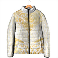 Gold White New Zealand Manta Ray Padded Jacket Aotearoa Maori Haehae - Polynesian Pride