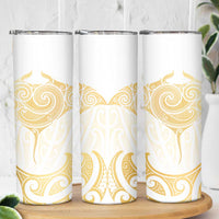 Gold White New Zealand Manta Ray Skinny Tumbler Aotearoa Maori Haehae - Polynesian Pride