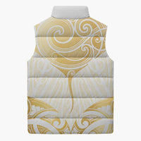 Gold White New Zealand Manta Ray Sleeveless Puffer Jacket Aotearoa Maori Haehae - Polynesian Pride