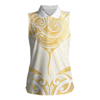 Gold White New Zealand Manta Ray Women Sleeveless Polo Shirt Aotearoa Maori Haehae - Polynesian Pride