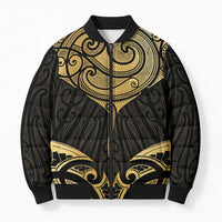 Gold Black New Zealand Manta Ray Bomber Puffer Jacket Aotearoa Maori Haehae - Polynesian Pride