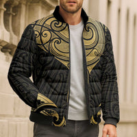 Gold Black New Zealand Manta Ray Bomber Puffer Jacket Aotearoa Maori Haehae - Polynesian Pride