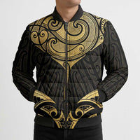 Gold Black New Zealand Manta Ray Bomber Puffer Jacket Aotearoa Maori Haehae - Polynesian Pride