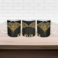 Gold Black New Zealand Manta Ray Ceramic Mug Aotearoa Maori Haehae - Polynesian Pride