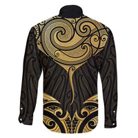 Gold Black New Zealand Manta Ray Family Matching Long Sleeve Bodycon Dress and Hawaiian Shirt Aotearoa Maori Haehae - Polynesian Pride