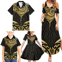Gold Black New Zealand Manta Ray Family Matching Summer Maxi Dress and Hawaiian Shirt Aotearoa Maori Haehae - Polynesian Pride