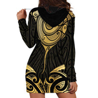 Gold Black New Zealand Manta Ray Hoodie Dress Aotearoa Maori Haehae - Polynesian Pride