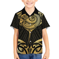 Gold Black New Zealand Manta Ray Kid Hawaiian Shirt Aotearoa Maori Haehae LT14 Kid Black - Polynesian Pride