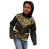 Gold Black New Zealand Manta Ray Kid Hoodie Aotearoa Maori Haehae - Polynesian Pride
