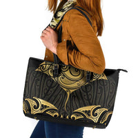 Gold Black New Zealand Manta Ray Leather Tote Bag Aotearoa Maori Haehae - Polynesian Pride